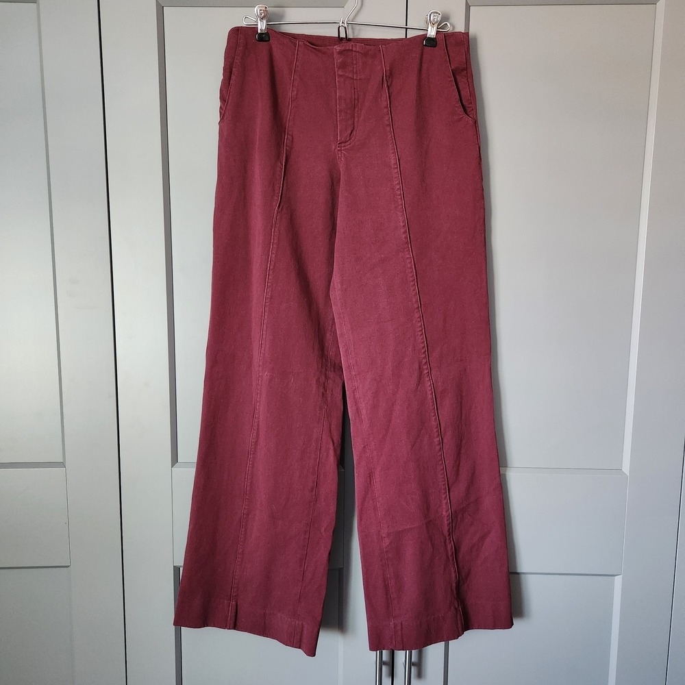 House of CB Burgundy Wide Leg Cotton Blend Trousers Large L Maroon Pants Luxury